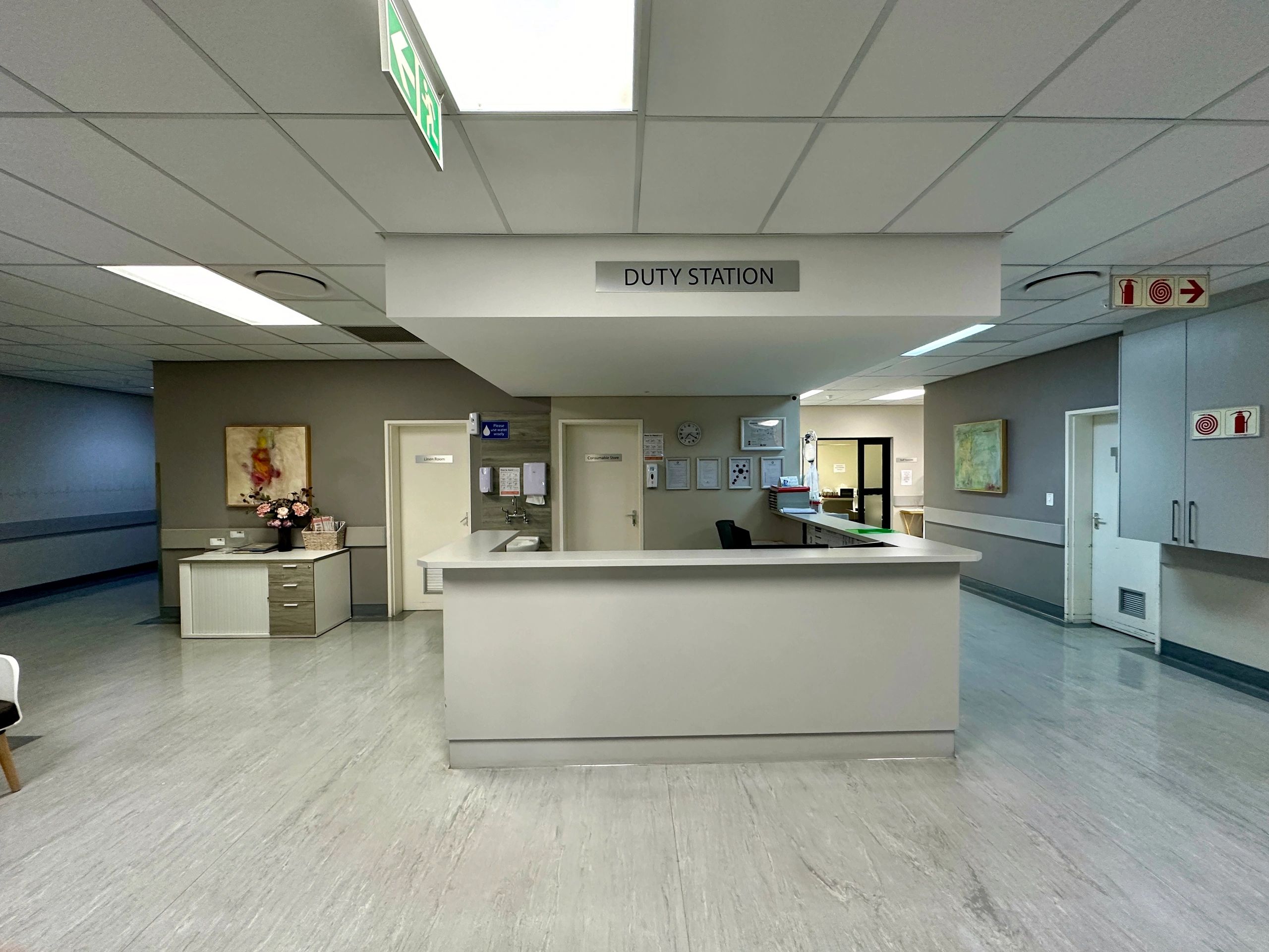 Modern hospital reception area with clean lighting